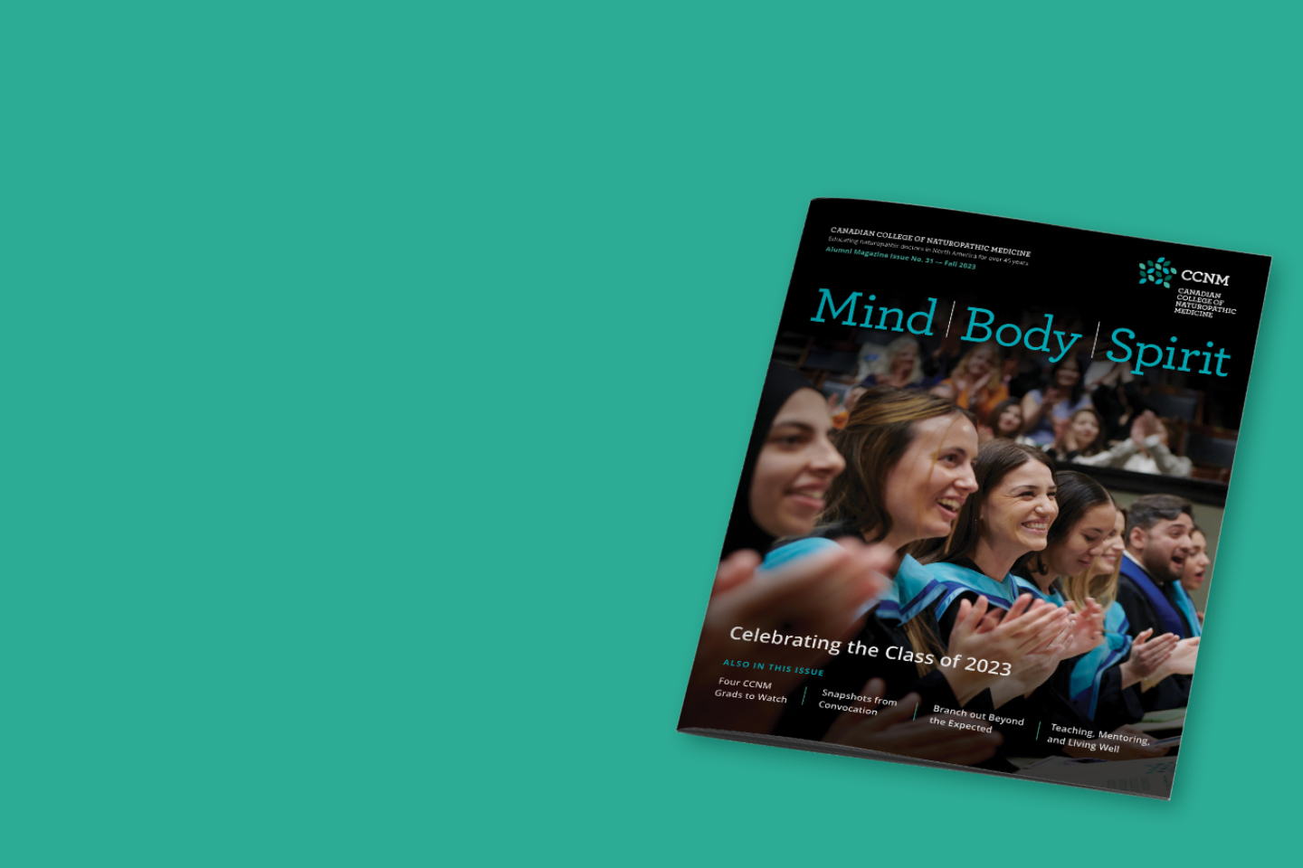 picture of the cover and inside of ϰſֱ's alumni magazine Mind Body Spirit